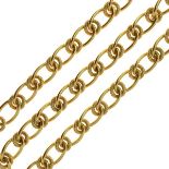 18ct gold chain, of plain curb and textured round links, 46cm long, 90g gross Condition: