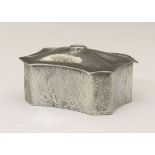 Liberty & Co English Pewter rectangular box having a hammered finish, the hinged cover inset with