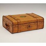 Early 20th Century beech jewellery box finely modelled as a cabin trunk, 26.5cm wide inclusive of