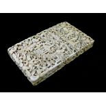 19th Century Cantonese carved ivory visiting card case typically decorated with figures and