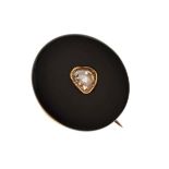 Victorian black onyx and rose diamond brooch, the round hardstone panel approximately 2.3cm