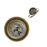 Victorian reverse intaglio Essex crystal gold brooch of a terrier, locket back, 3.5cm diameter; with