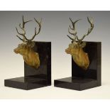 Pair of early 20th Century cold painted spelter and black slate figural bookends, each decorated