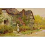 Arthur Claude Strachan (1865-1935) - Watercolour - A rural scene with a woman feeding chickens