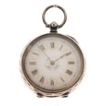 Lady's Swiss white metal fob watch having a white cellular Roman dial, stamped 935, 39g approx