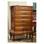 Early 20th Century mahogany six drawer music cabinet with moulded rectangular top over six moulded