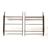 Pair of 20th Century mahogany open wall shelves, each of three shelf design between Chippendale