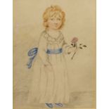 19th Century English School - Watercolour - Full length study of a young girl, a rose in her left