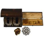Selection of gentlemen's' accessories to include; a cased pair of 19th Century paste set shoe
