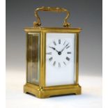 French brass cased carriage clock, the white enamel dial with Roman numerals Condition: