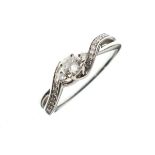 18ct white gold ring set solitaire diamond with diamond shoulders, size P, 3.9g approx gross
