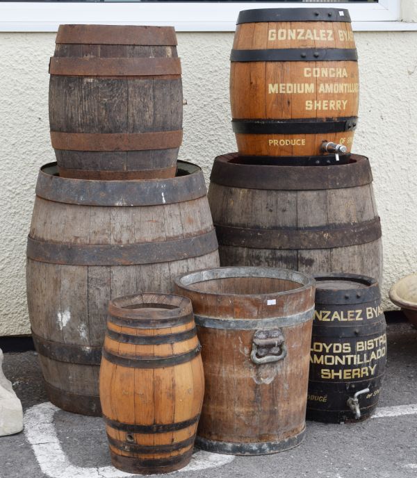 Selection of coopered spirit barrels to include; Gonzalez Byass sherry Condition: