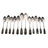 Various silver tea and dessert spoons, George III - Victoria, combined weight 8.9oz approx