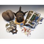 Ethnographica - Various African pieces including mask, coco de mer, two beadwork aprons, other