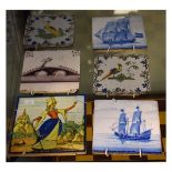 Five various 18th-19th Century Delft tiles, together with a faience tile Condition: