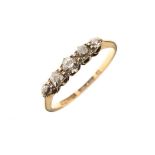 Five stone diamond ring, the yellow metal shank stamped 18ct PLAT, size N, 2g approx gross