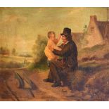 H. Diller - 19th Century oil on panel - Rural scene with a father and child, signed and dated