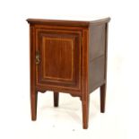 Early 20th Century inlaid mahogany pot cupboard, the moulded square top with ebony and boxwood