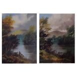 English School circa 1900 - Pair of oil paintings on board, each depicting a river landscape, one