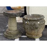 Reconstituted stone bird bath on stepped circular base, together with a planter Condition: