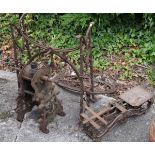 Late Victorian/Edwardian wrought iron garden table base with heart motifs on open ends, a cast