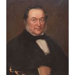 19th Century English School - Oil on canvas - Portrait of a lawyer wearing a black coat and white