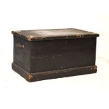 Black painted wooden trunk with brass carry handles Condition: