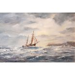 Hank Adlam - Oil on canvas - Seascape with sailing vessel, signed, 29.5cm x 49cm, framed Condition: