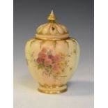 Royal Worcester blushware pot pourri, having typical gilt highlighted floral decoration, pierced lid