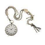 Lady's white metal fob watch, with white Roman dial, the back plate engraved D. Robertson, Perth,