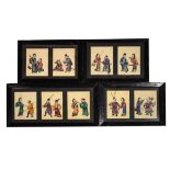Nine small 19th Century Chinese paintings on pith paper - Court figures, 8.5cm x 6cm, mounted in