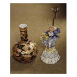 Oriental porcelain bottle vase with raised gilt dragon decoration, together with a Continental