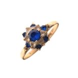 9ct gold ring set blue and white stones, size Q½, 2g approx gross Condition: