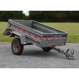 Erka flatbed type car trailer with galvanised body and hinged rear panel, on single axle with