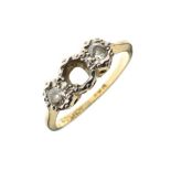 18ct gold ring set two diamonds flanking a vacant central aperture, size J, 2.9g approx gross