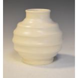 Keith Murray for Wedgwood - White glazed ribbed globular vase, 15.5cm high Condition: