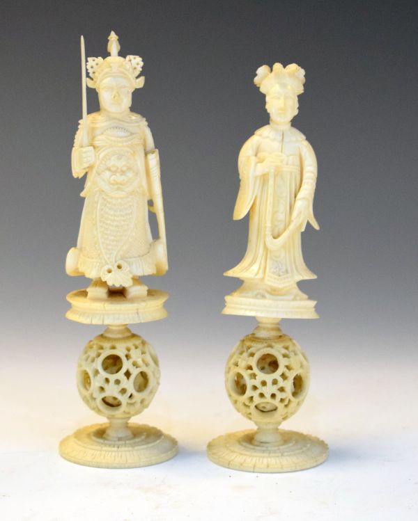 Two early 20th Century Cantonese carved ivory chess pieces Condition: