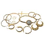 Various 9ct gold and unmarked yellow metal jewellery, together with a 9ct gold cased lady's
