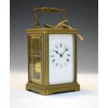 French brass cased carriage clock, the white enamel dial with Roman numerals Condition: