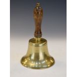 Brass hand bell with a turned beech handle Condition: