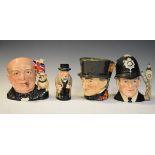 Three Royal Doulton large character jugs - Winston Churchill D.6907, The London Bobby D.6744 and