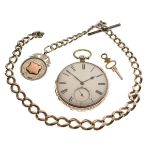 Mid 19th Century silver open faced pocket watch with white Roman dial and subsidiary dial at 6, rear