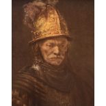Photographic print on board after Rembrandt, The Man With The Golden Helmet, 63cm x 47cm, in gilt