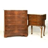 Early to mid 20th Century walnut three drawer chest with drop flaps on cabriole legs, together