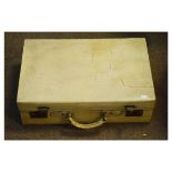White pigskin/vellum suitcase with brown moire silk interior Condition: