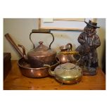 Group of assorted metalwork to include; companion set of brush, poker, shovel and tongs hanging from
