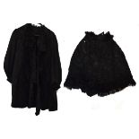 Selection of late Victorian/Edwardian costume comprising: an embroidered black silk jacket and cape,