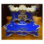 19th Century French porcelain planter and stand, the planter of waisted form with painted floral