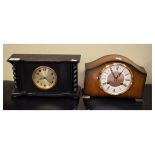 Early 20th Century ebonised mantel clock with silvered Arabic dial, together with a later Bentima