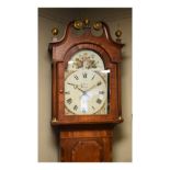 Victorian oak and mahogany longcase clock by James Weston of Newark, the hood with swan neck